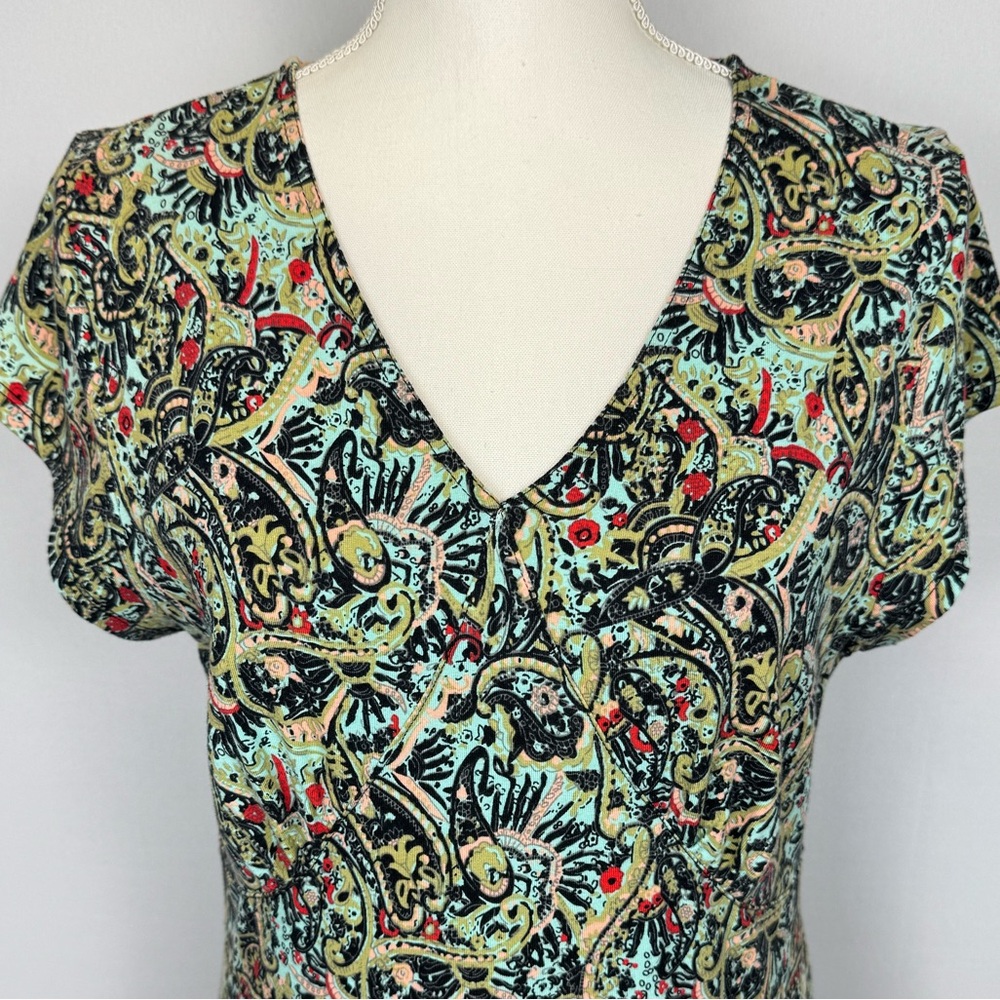 Sahalie Short Sleeve Dress Colorful Paisley Print Large Casual Dress Athleisure - Picture 2 of 8
